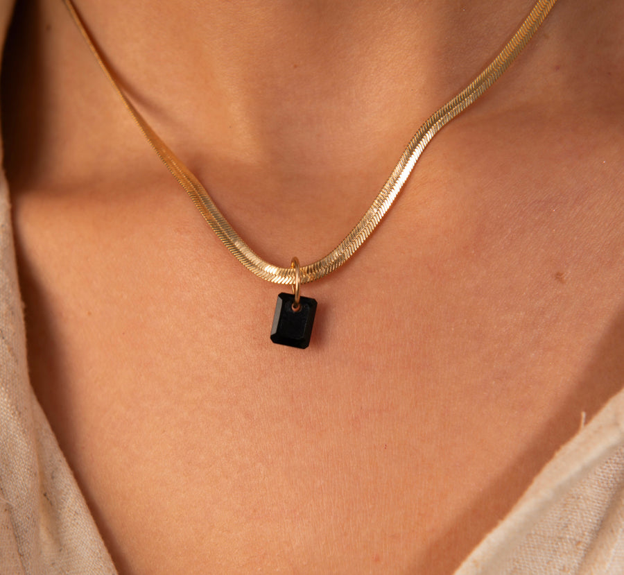 Black Obsidian Octagon Charm