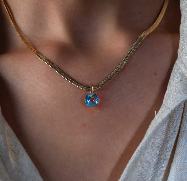 Blue Topaz Round Charm