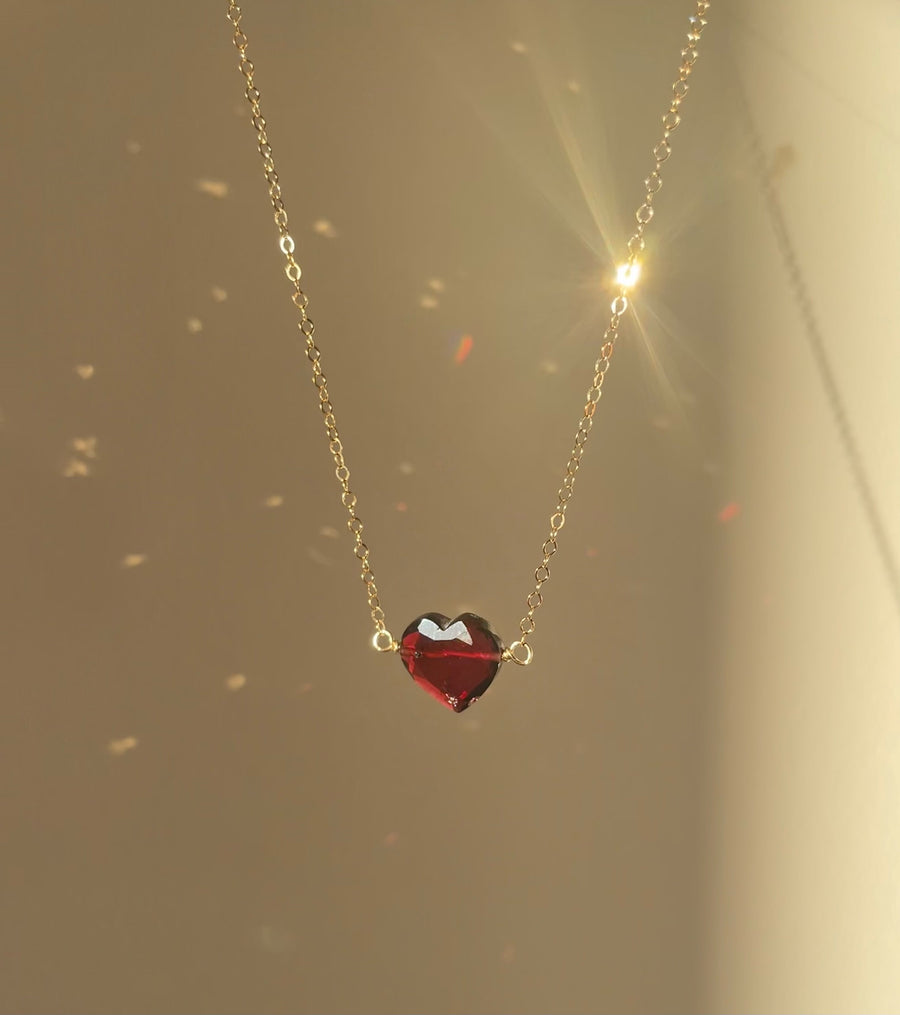 Garnet Heart Amulet 16"